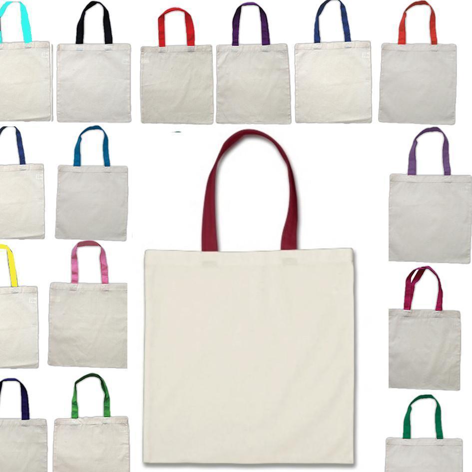 HIGH QUALITY PROMOTIONAL COLOR HANDLES TOTE BAG 100% COTTON